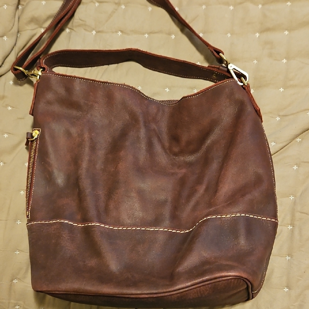 Roots Burgundy Leather Shoulder Bag